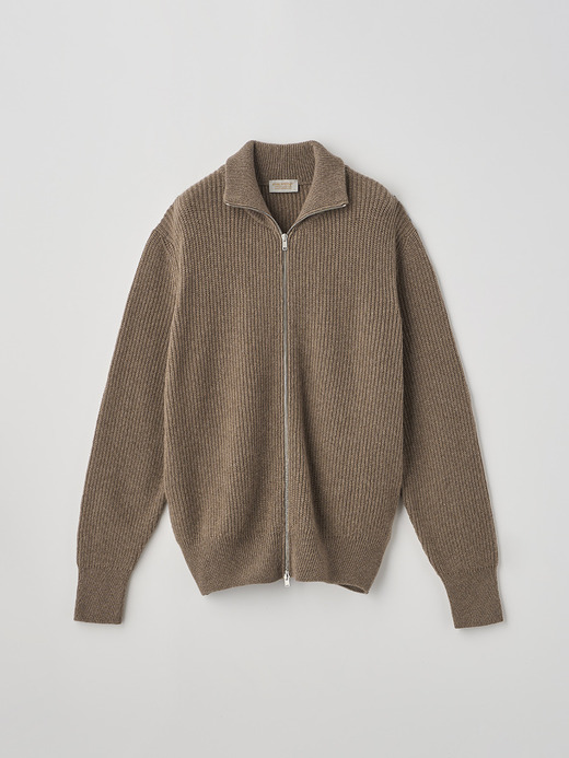 ［Eco Cashmere］カシミヤ混スタンドネックジップアップリブニットジャケット | BRILEY | 7G 詳細画像 MUSHROOM 1