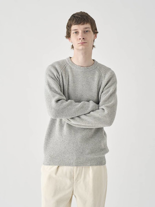 ［Eco Cashmere］カシミヤ混クルーネックリブニットプルオーバー | CONLAN | 7G