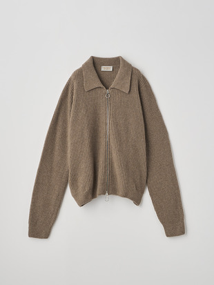 ［Eco Cashmere］カシミヤ混　襟付きジップアップリブニットジャケット | DISLEY | 7G