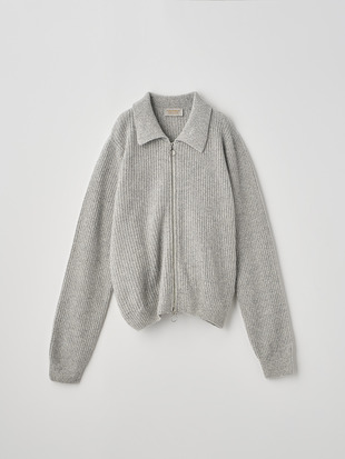 ［Eco Cashmere］カシミヤ混　襟付きジップアップリブニットジャケット | DISLEY | 7G