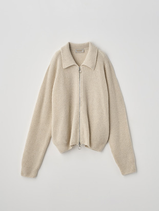 ［Eco Cashmere］カシミヤ混　襟付きジップアップリブニットジャケット | DISLEY | 7G