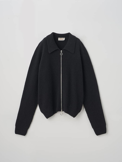 ［Eco Cashmere］カシミヤ混　襟付きジップアップリブニットジャケット | DISLEY | 7G 詳細画像 BLACK 2