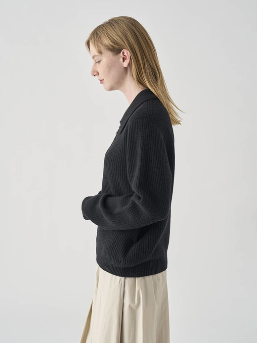 ［Eco Cashmere］カシミヤ混　襟付きジップアップリブニットジャケット | DISLEY | 7G 詳細画像 BLACK 5