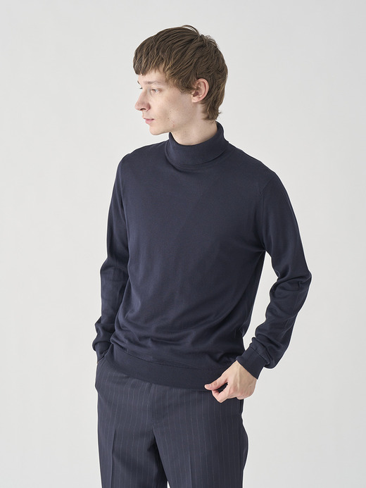 ［Sea Island Cotton］タートルネック長袖ニットプルオーバー | HAWLEY | 30G STANDARD FIT 詳細画像 NAVY 3