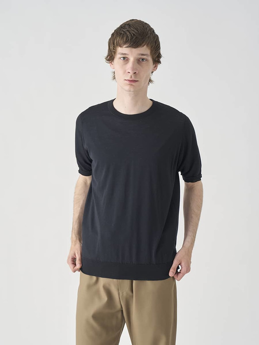 [Anglo Indian Gauze] クルーネックニットＴシャツ | HILCOTE | 30G EASY FIT 詳細画像 BLACK 1