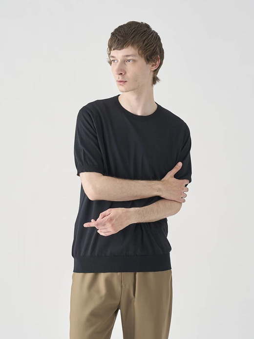 [Anglo Indian Gauze] クルーネックニットＴシャツ | HILCOTE | 30G EASY FIT 詳細画像 BLACK 3