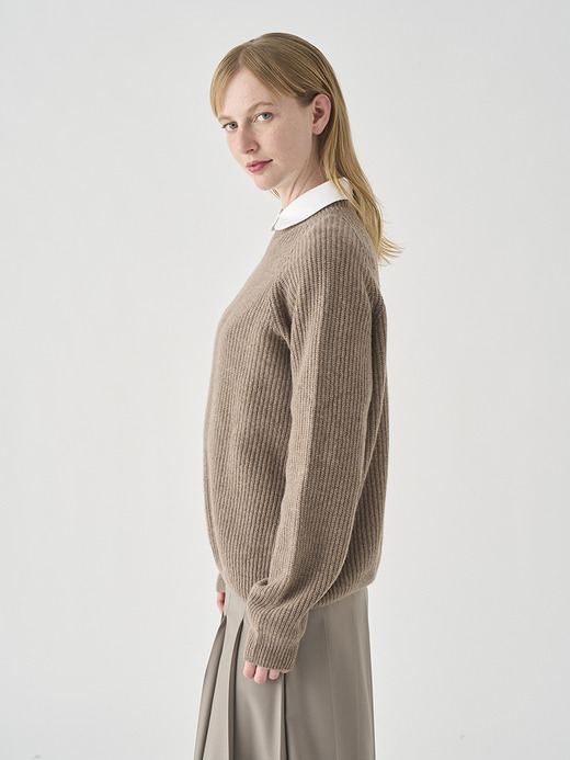 ［Eco Cashmere］カシミヤ混 クルーネックリブニットプルオーバー| LYLLA | 7G 詳細画像 MUSHROOM 3