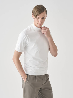 モックネック半袖コットンニットＴシャツ | ARBER | 30G MODERN FIT