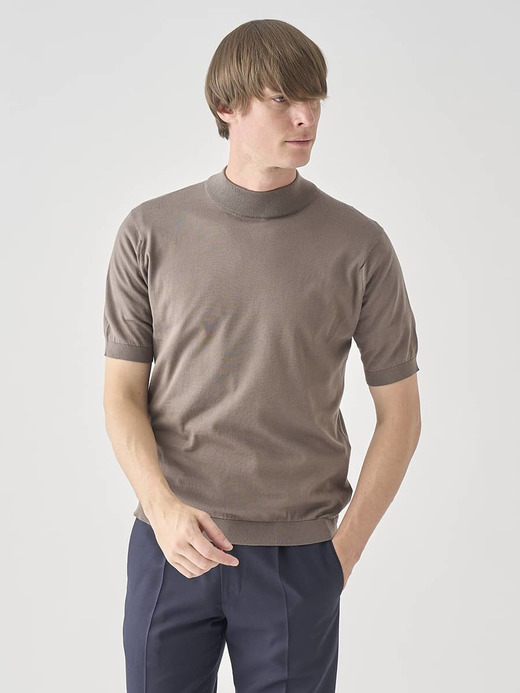 モックネック半袖コットンニットＴシャツ | ARBER | 30G MODERN FIT 詳細画像 BEIGE MUSK 3