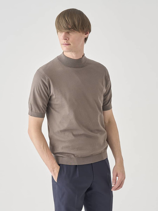 モックネック半袖コットンニットＴシャツ | ARBER | 30G MODERN FIT 詳細画像 BEIGE MUSK 4