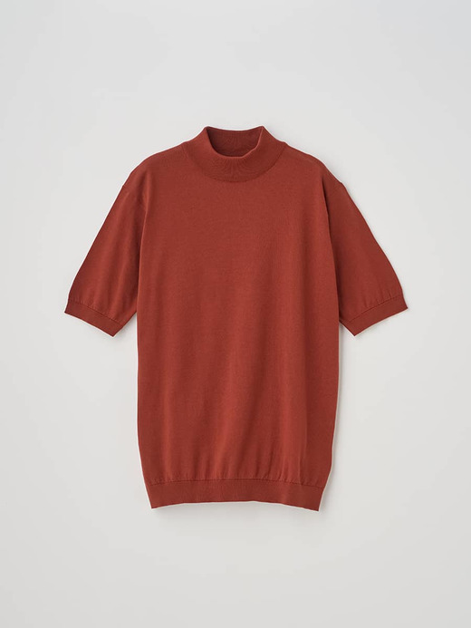 モックネック半袖コットンニットＴシャツ | ARBER | 30G MODERN FIT 詳細画像 BAKED RED 2