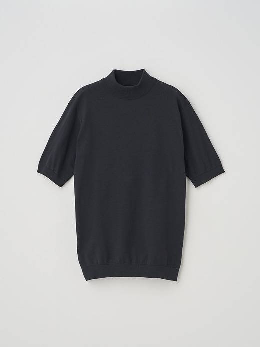 モックネック半袖コットンニットＴシャツ | ARBER | 30G MODERN FIT 詳細画像 BLACK 1