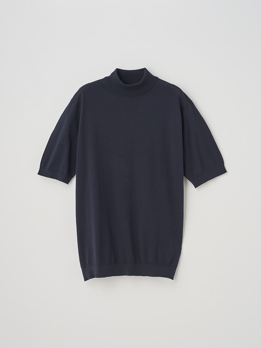 モックネック半袖コットンニットＴシャツ | ARBER | 30G MODERN FIT 詳細画像 NAVY 1