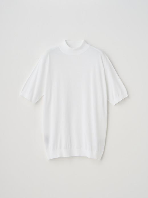 モックネック半袖コットンニットＴシャツ | ARBER | 30G MODERN FIT 詳細画像 WHITE 2