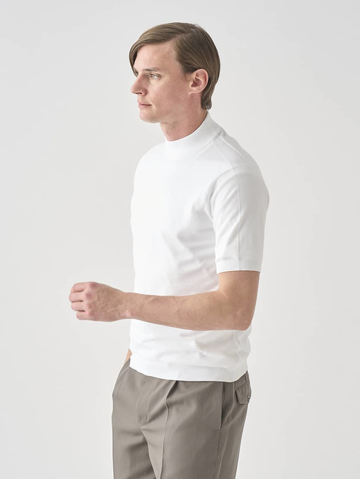 モックネック半袖コットンニットＴシャツ | ARBER | 30G MODERN FIT 詳細画像 WHITE 4