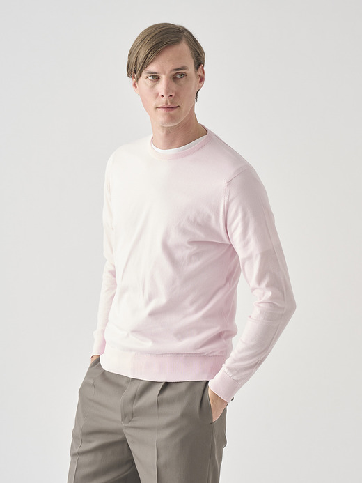 クルーネック長袖コットンニットプルオーバー | DAVID | 30G MODERN FIT 詳細画像 SOFT PINK 1