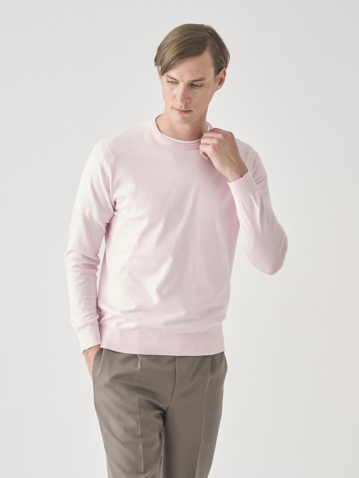 クルーネック長袖コットンニットプルオーバー | DAVID | 30G MODERN FIT 詳細画像 SOFT PINK 3