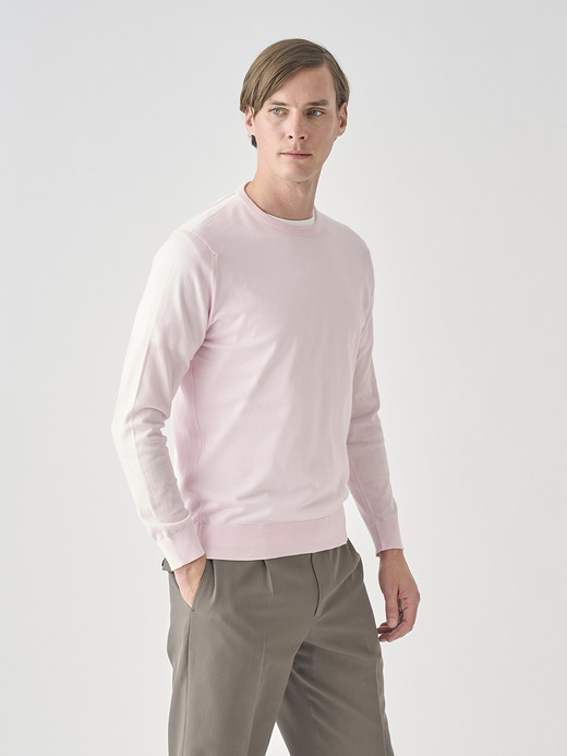 クルーネック長袖コットンニットプルオーバー | DAVID | 30G MODERN FIT 詳細画像 SOFT PINK 4