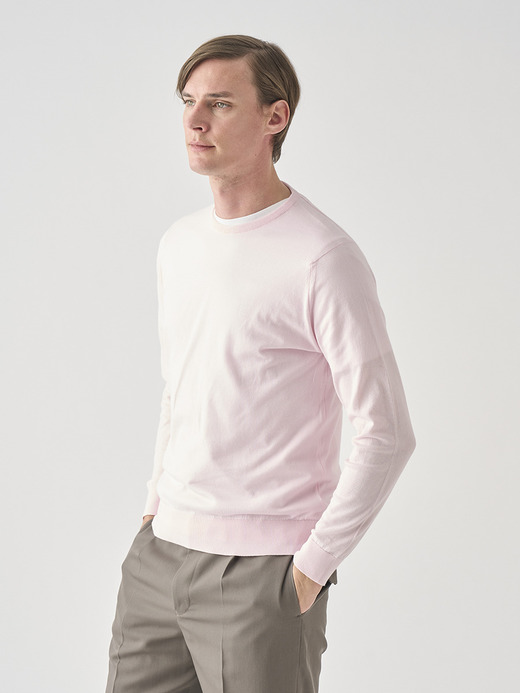 クルーネック長袖コットンニットプルオーバー | DAVID | 30G MODERN FIT 詳細画像 SOFT PINK 5