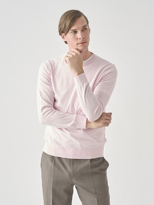 クルーネック長袖コットンニットプルオーバー | DAVID | 30G MODERN FIT 詳細画像 SOFT PINK 8