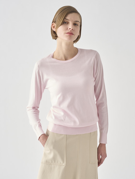 クルーネック長袖コットンニットプルオーバー | EVONNE | 30G MODERN FIT 詳細画像 SOFT PINK 1