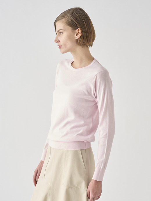 クルーネック長袖コットンニットプルオーバー | EVONNE | 30G MODERN FIT 詳細画像 SOFT PINK 4