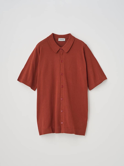 ウェルトヘム半袖コットンニットシャツカーディガン | FOLKE | 30G EASY FIT 詳細画像 BAKED RED 2