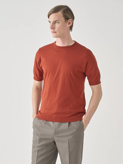 クルーネック半袖コットンニットＴシャツ | KIELL | 30G MODERN FIT 詳細画像 BAKED RED 1