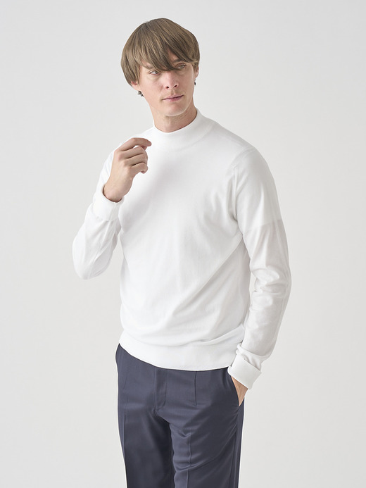 長袖モックネックコットンニットクラシックプルオーバー | OAKDALE | 30G EASY FIT 詳細画像 WHITE 4