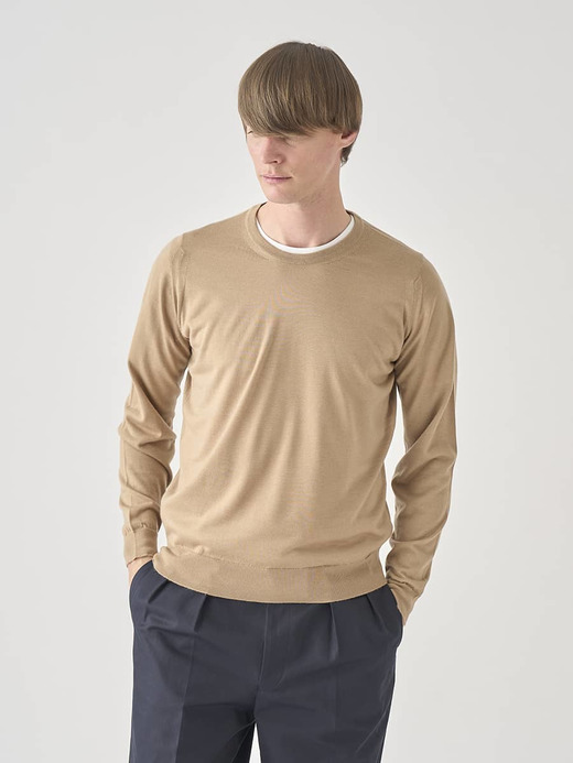 ［LUXURY FIBRES］カシミヤシルククルーネック長袖ニットプルオーバー | PAXEN | 30G EASY FIT 詳細画像 CAMEL 4