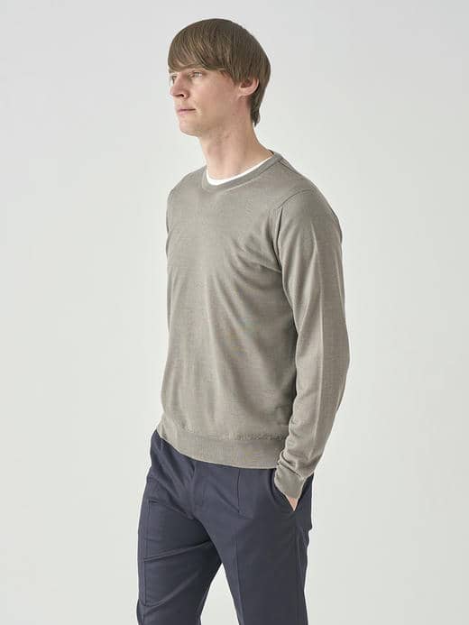 ［LUXURY FIBRES］カシミヤシルククルーネック長袖ニットプルオーバー | PAXEN | 30G EASY FIT 詳細画像 OYSTER 3