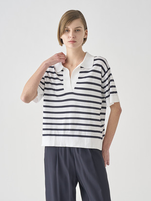 Striped Open welt hem Shirt | SOLA | 30G