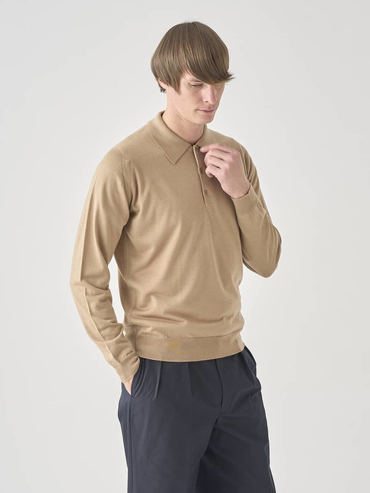 ［LUXURY FIBRES］カシミヤシルク長袖ニットポロシャツ | TOBY | 30G EASY FIT 詳細画像 CAMEL 1