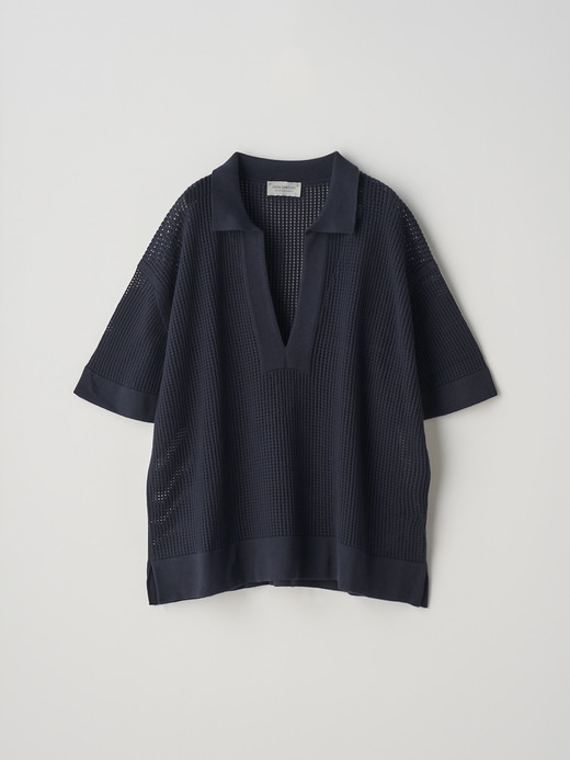 オーバーサイズメッシュ編みコットンニットポロシャツ | ZARAH | 24G 詳細画像 NAVY 1